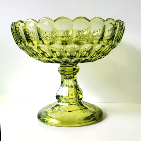 Vintage Dining Avocado Green Compote Candy Fruit Dish Vintage 7s